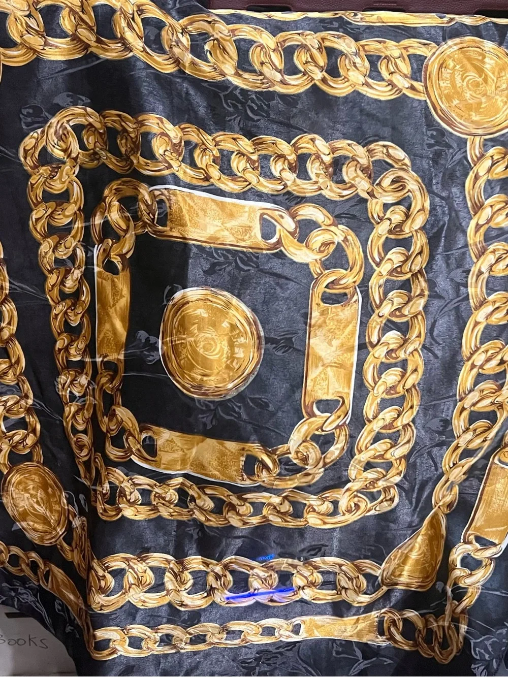 Vintage 80s Baroque Scarf - Gold Chain Print Silky Square